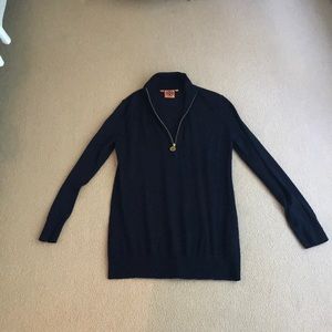 Tory Burch Black Wool Half Zipper Sweater